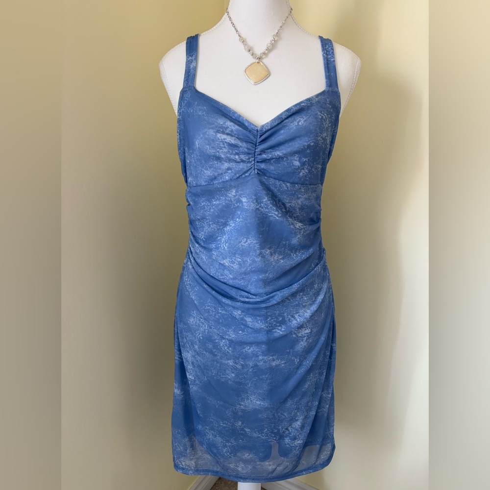 Blue Ruched Dress fits size Medium